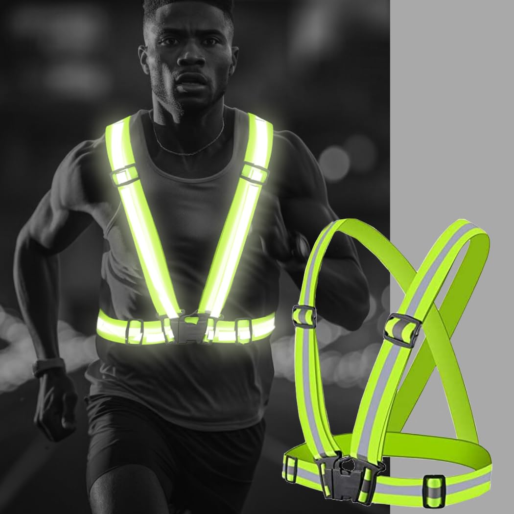 GEMILY Neon Green Vest Reflective High Visibility Safety Warning Vest Sparkly Adjustable Straps for Walking Jogging Cycling(Green)