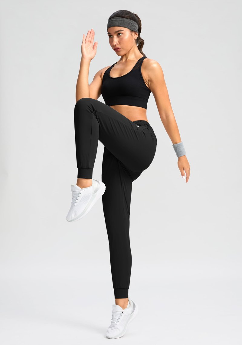 G Gradual Women's Joggers Pants with Zipper Pockets Tapered Running Sweatpants for Women Lounge, Jogging (Black, Large)
