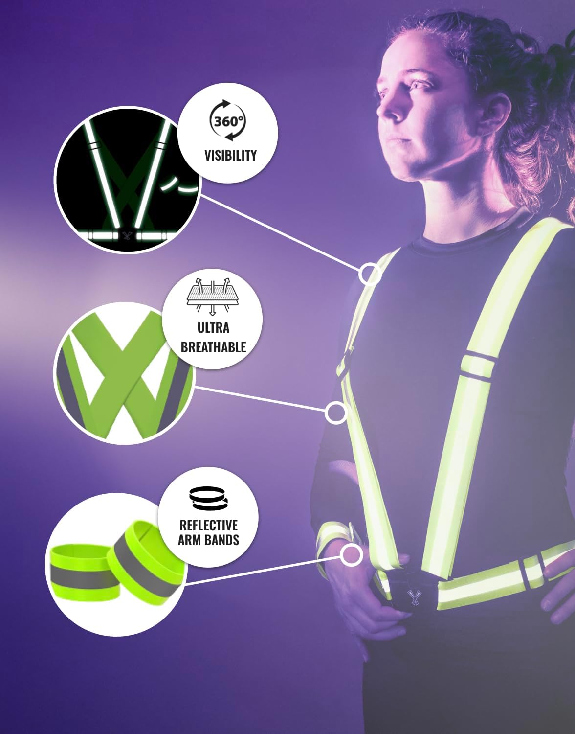 Reflective Vest with Hi Vis Bands, Fully Adjustable & Multi-Purpose Reflective Running Gear, Reflective Straps for Night