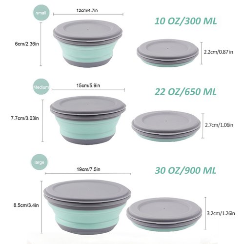 MIATTCLD Collapsible Camping Bowls with Lid, 3 Pcs Foldable Bowl Portable Travel Bowl with Folding Tableware & Storage Bag, Plastic Expandable Food Storage Containers Set for To-Go Lunch, Hiking
