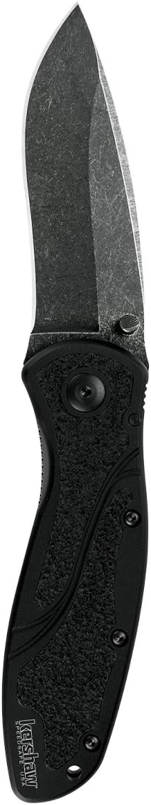 Kershaw Blur Blackwash Folding Knife (1670BW); 3.4 BlackWash 14C28N Steel Blade; Black Anodized Aluminum Handle with Black Textured Trac-Tec Inserts, SpeedSafe Opening, Reversible Pocketclip; 3.9 OZ