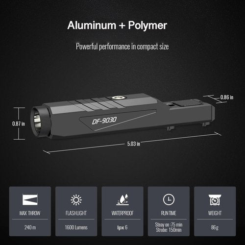 DEFENTAC 1600 Lumens Tactical Flashlight with Momentary and Strobe for Rifle, Weapon Light with Built-in Pressure Switch Compatible with M-Lok Rail Surface, Magnetic Rechargeable