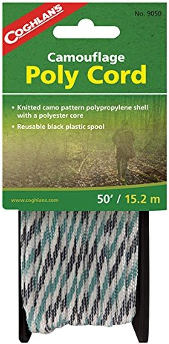 Coghlan's Poly Cord – 50 ft Light-Duty Camping Rope with Durable Polypropylene Shell, Camouflage Design, and Reusable Spool for Outdoor and Recreational Use