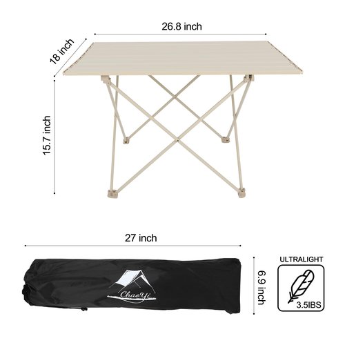 FAHKNS Portable Camping Table,Folding Side Table Aluminum Top for Camping Hiking Backpacking Outdoor Picnic(27" D x 18" W x 16" H,Off White)