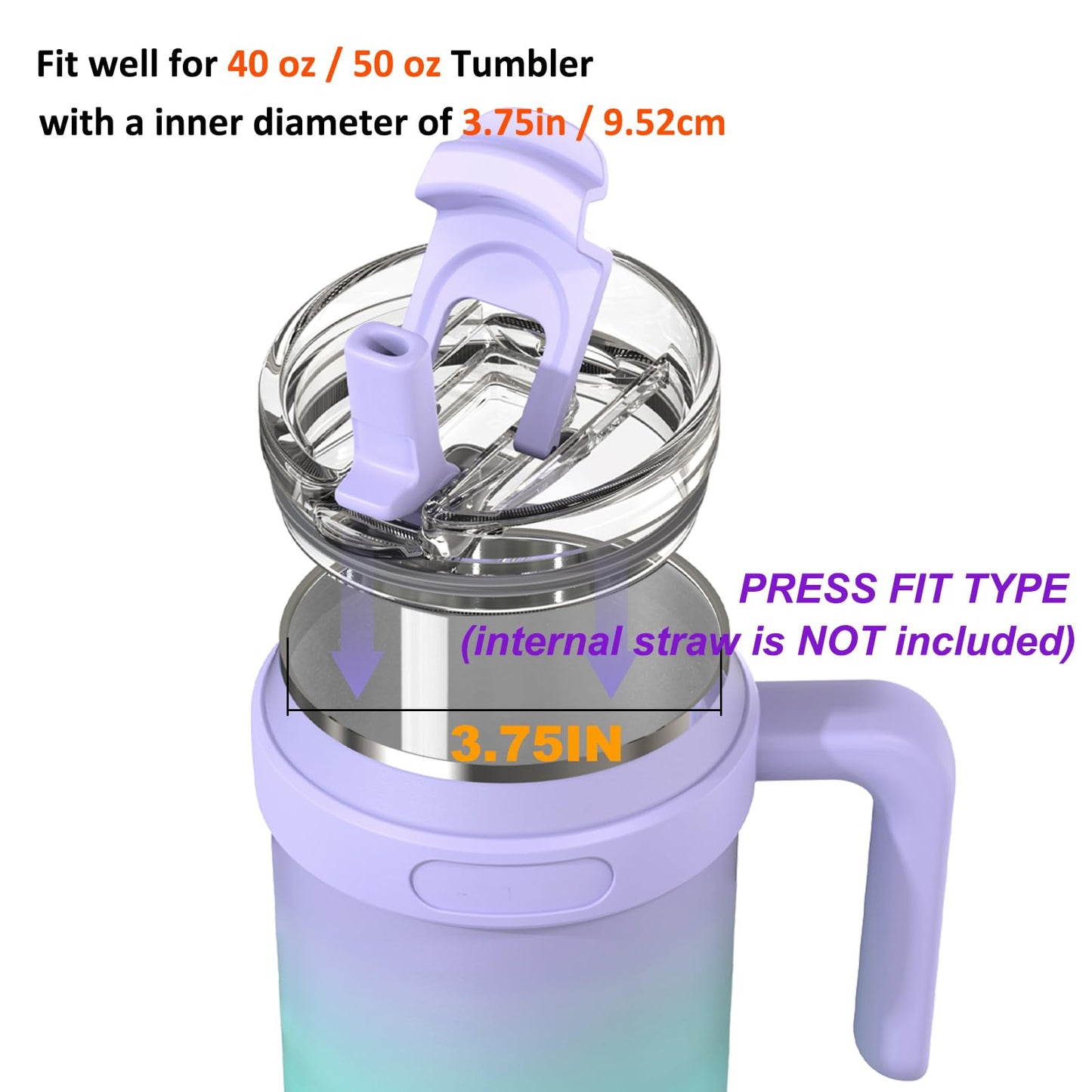 Zukro Replacement Lid for 50 oz & 40 oz cold1 Reduce Tumbler, Fit for 42 oz, 35 oz, 30 oz Yeti Rambler Tumbler, Press-in Leakproof 2-in-1 Flip Straw Lid fit for Hydrapeak 40 oz Cup, Bluewave
