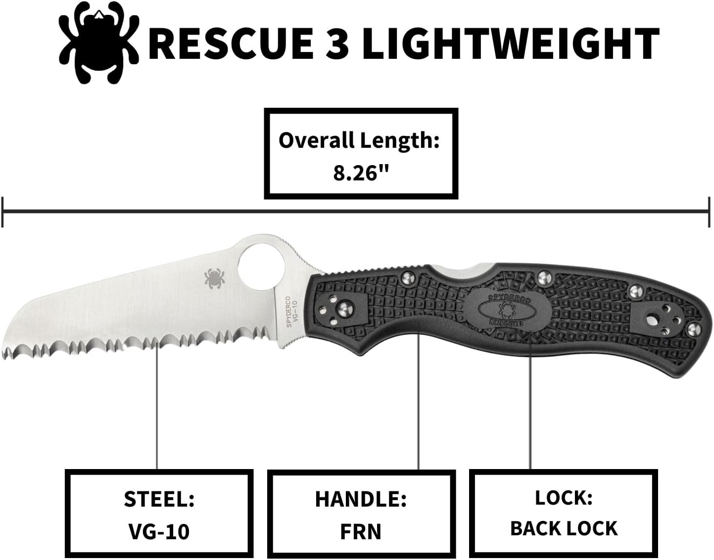 Byrd Cara Cara 2 Rescue Lightweight Knife with 3.88" Stainless Steel Sheepfoot Blade and High Performance Black FRN Handle - SpyderEdge - BY17SBK2