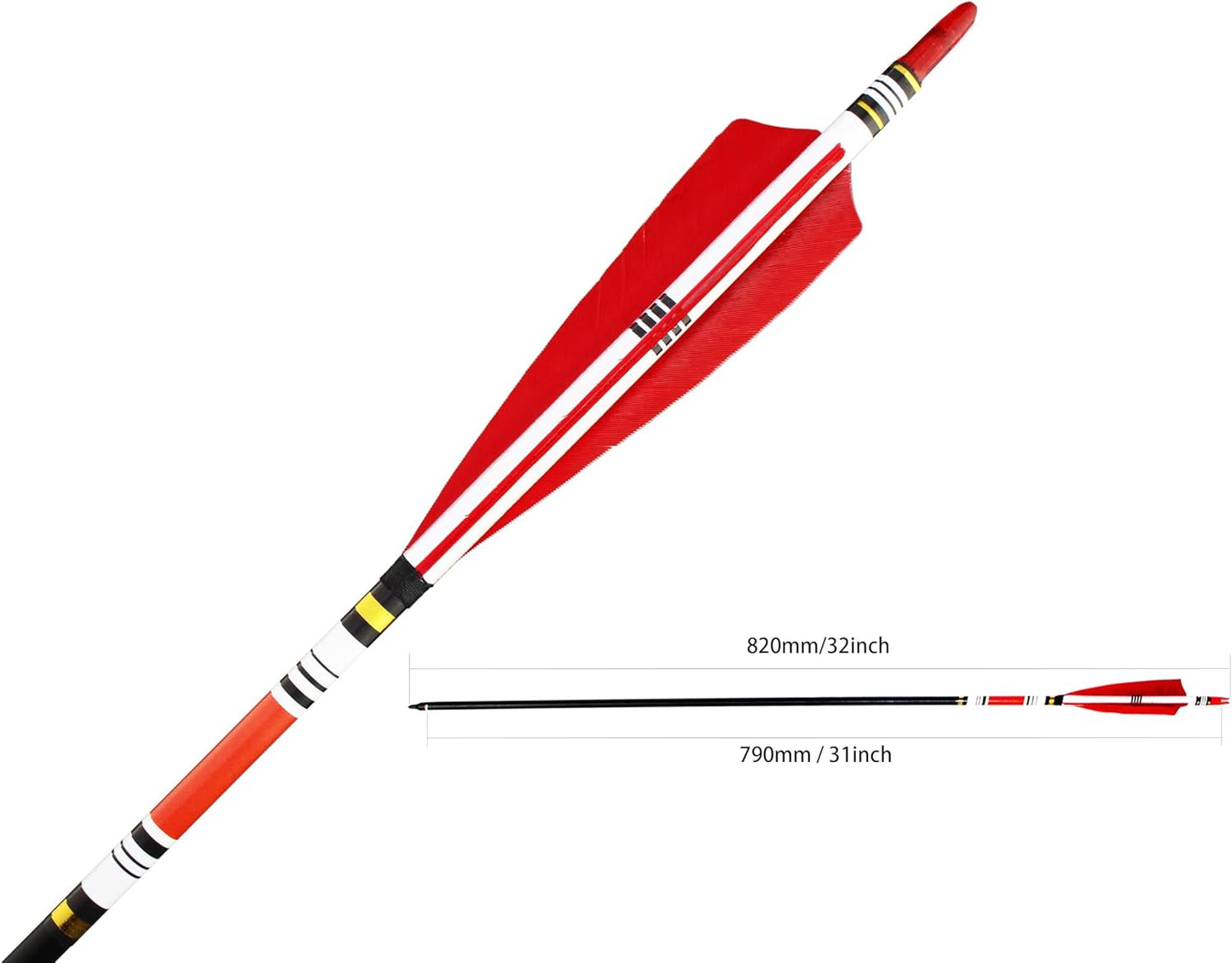 12PCS Red Turkey Feather 31 inches Carbon Arrows Replacement Tips Targeting Arrows Archery for Recurve Longbow Hunting&Practice