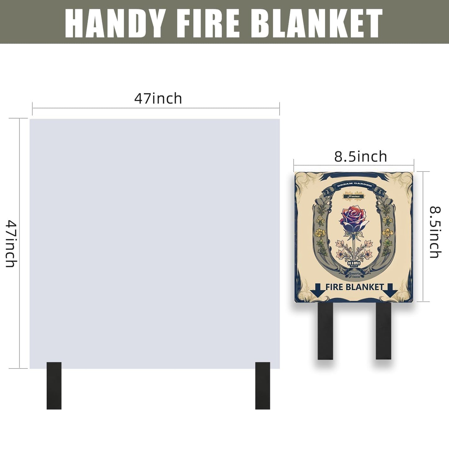 KIMIBOX Fire Blanket with Decoration Cover, 47x47 inches Fiberglass Fire Emergency Blanket, Flame Suppression Retardant Fireproof Survival Blanket, Rose