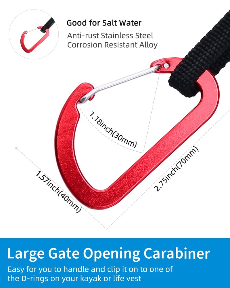 OCEANBROAD Kayak Paddle Leash with D-Ring Stretchable Bungee Strap Lanyard Rope for SUP Kayaking Boating Canoeing Fishing Pole Rod 4-7 Feet Black 4 Pack