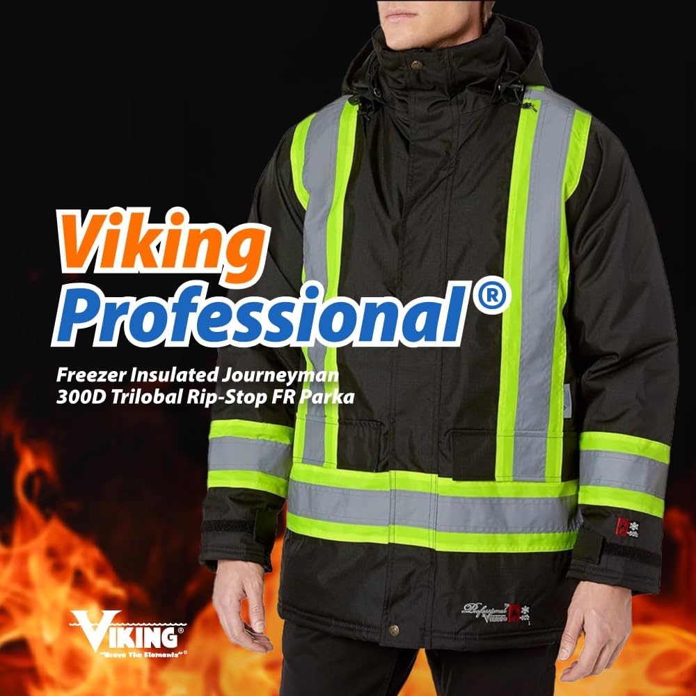 Viking Professional Freezer Insulated Journeyman FR Jacket - Waterproof 300D Trilobal Rip-Stop Hi Vis Jackets for Men