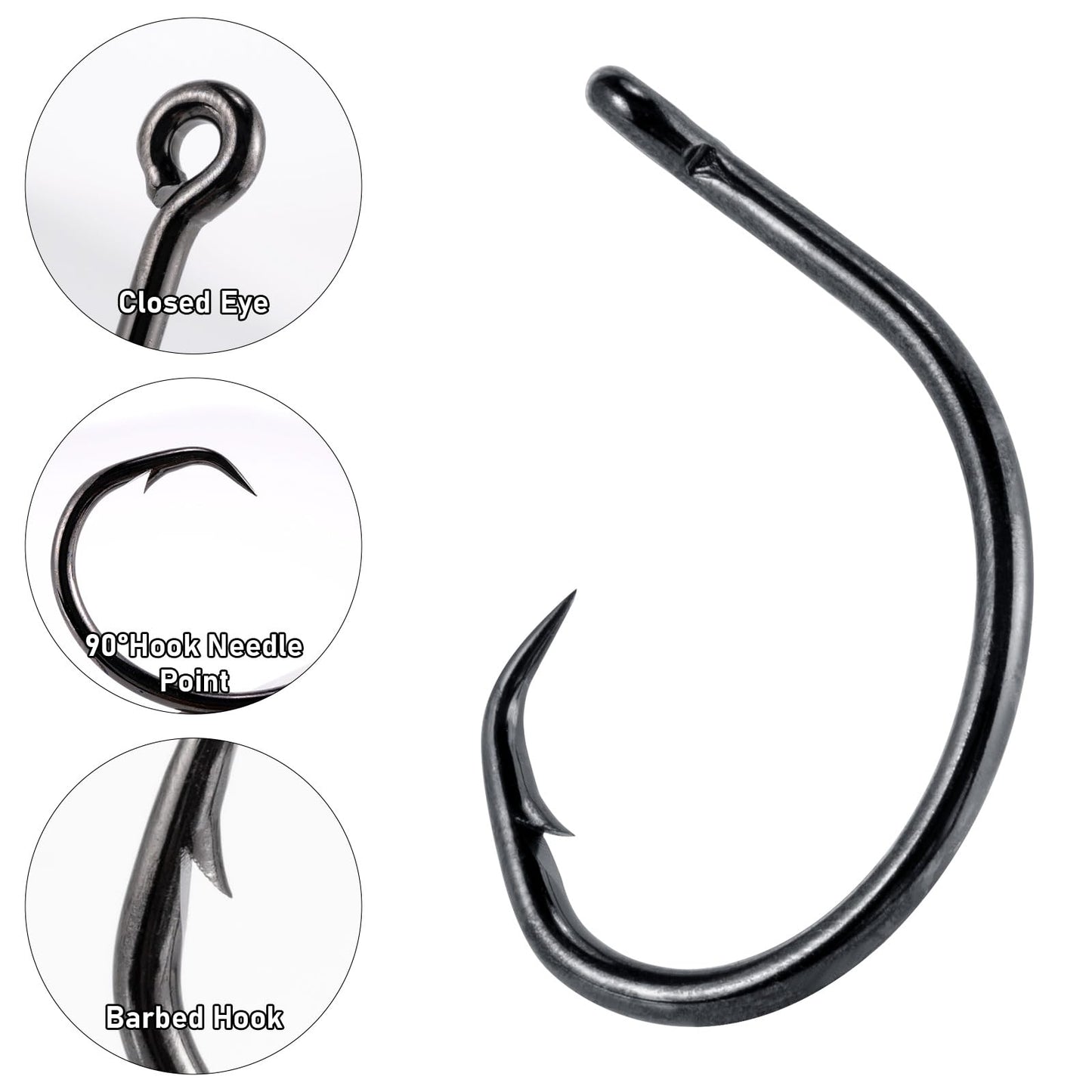 Dr.Fish 30 Pack Circle Hooks 3X Strong in-Line for Saltwater & Freshwater, Live Bait Non-Offset Fishing Hooks for Striper, Catfish, Mackerel, Bass, Tuna 2/0