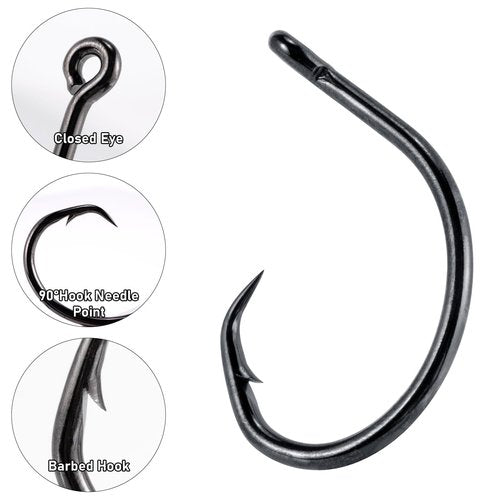 Dr.Fish 30 Pack Circle Hooks 3X Strong in-Line for Saltwater & Freshwater, Live Bait Non-Offset Fishing Hooks for Striper, Catfish, Mackerel, Bass, Tuna 2/0