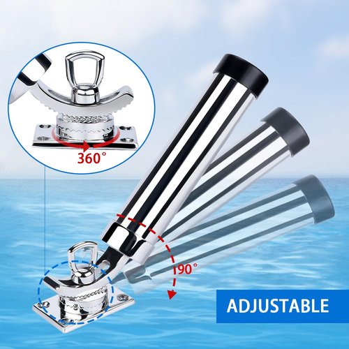 Mojiate Set of 2 Fishing Rod Holder, 360 Degree Rotation Fishing Rod Outrigger, 316 Stainless Steel Adjustable Pole Support for Marine Boat Yacht and More