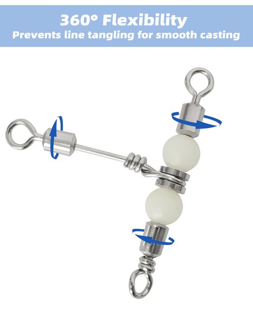 BLUEWING Stainless Steel 3 Way Fishing Swivels with Glow Beads 110lbs for Saltwater Freshwater Fish Tackle, 5 pcs