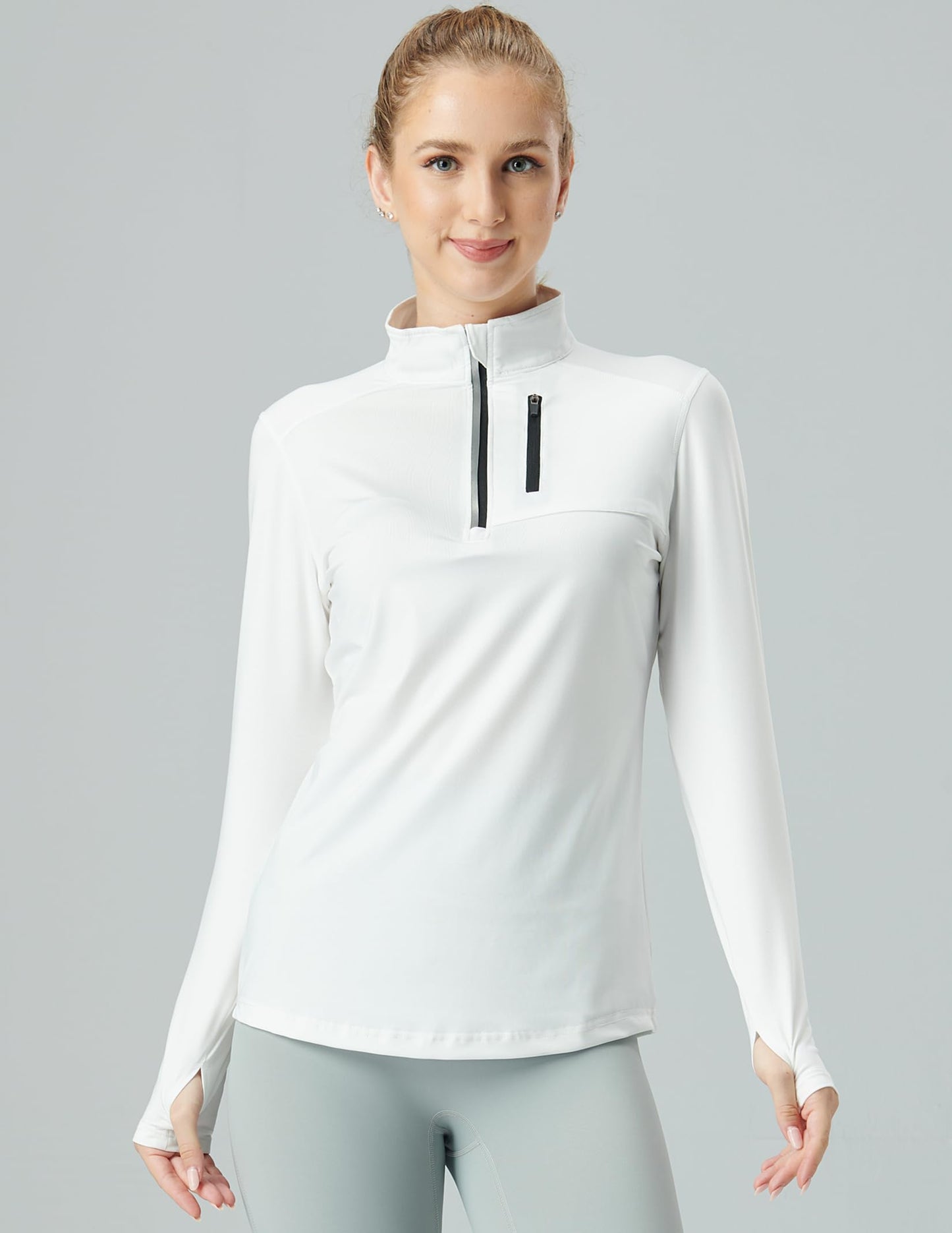 3 Pack: Women's Quick Dry Long Sleeve Quarter Zip Pullover Workout Shirts with Thumb Holes and Pocket (Set 2, Large)