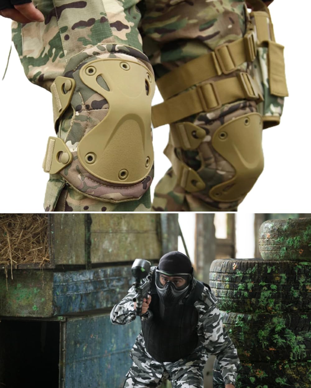 Pack of 4 Tactical Knee & Elbow Protective Pads Guard Black Knee and Elbow Pads Adjustable Shoulder Straps Gel Knee Pads for Paintball Heavy Duty Elbow and Knee Protective Pads for Outdoor Work