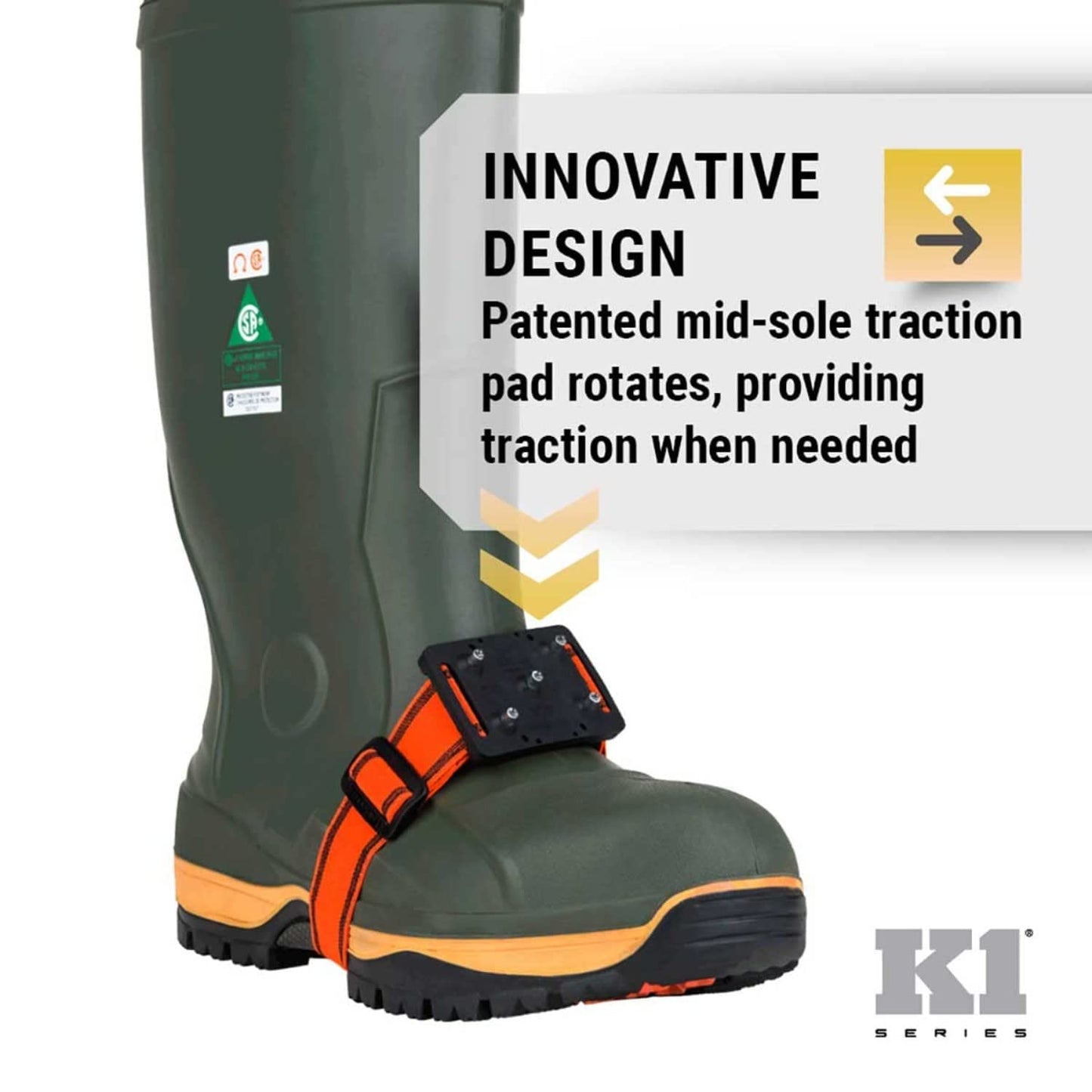 K1 Mid-Sole Ice Cleats for Men & Women - Rotatable Traction Aids For Winter Snow - Hi Vis - Low Profile