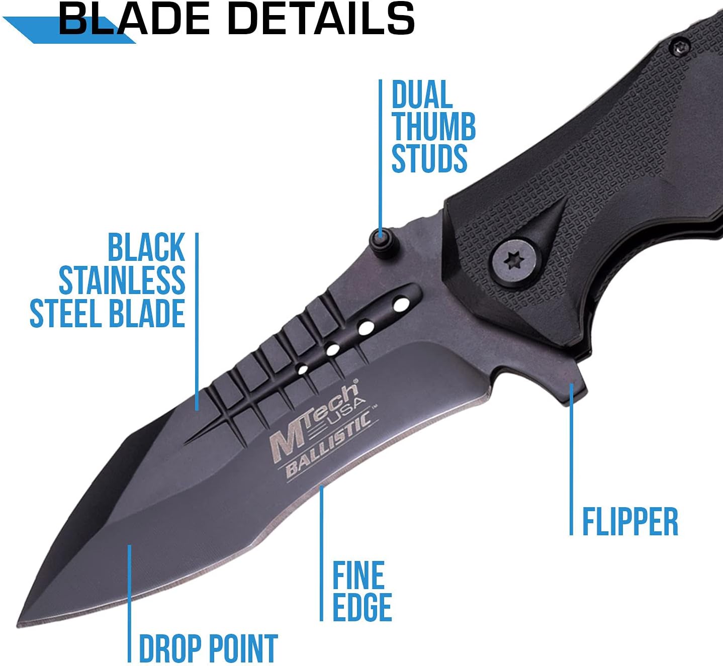 MTech USA MT-A845BK SPRING ASSISTED KNIFE, 5" Closed, Black Blade