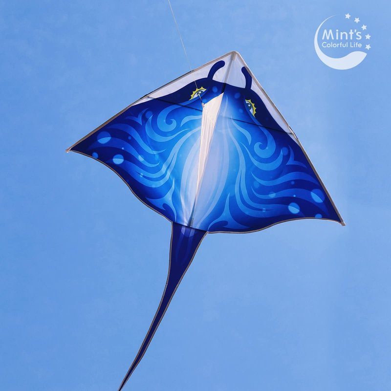 Mint's Colorful Life Devil Fish Kite for Kids Adults,Easy to Fly Delta Kite Single Line Large, Kite Handle Include (Blue)