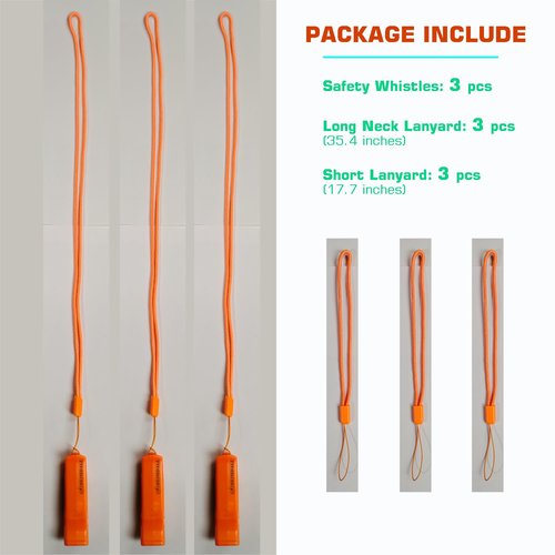 HEIMDALL Emergency Whistle with Lanyard for Safety Boating Camping Hiking Hunting Survival Rescue Signaling (Orange-3 Pack)