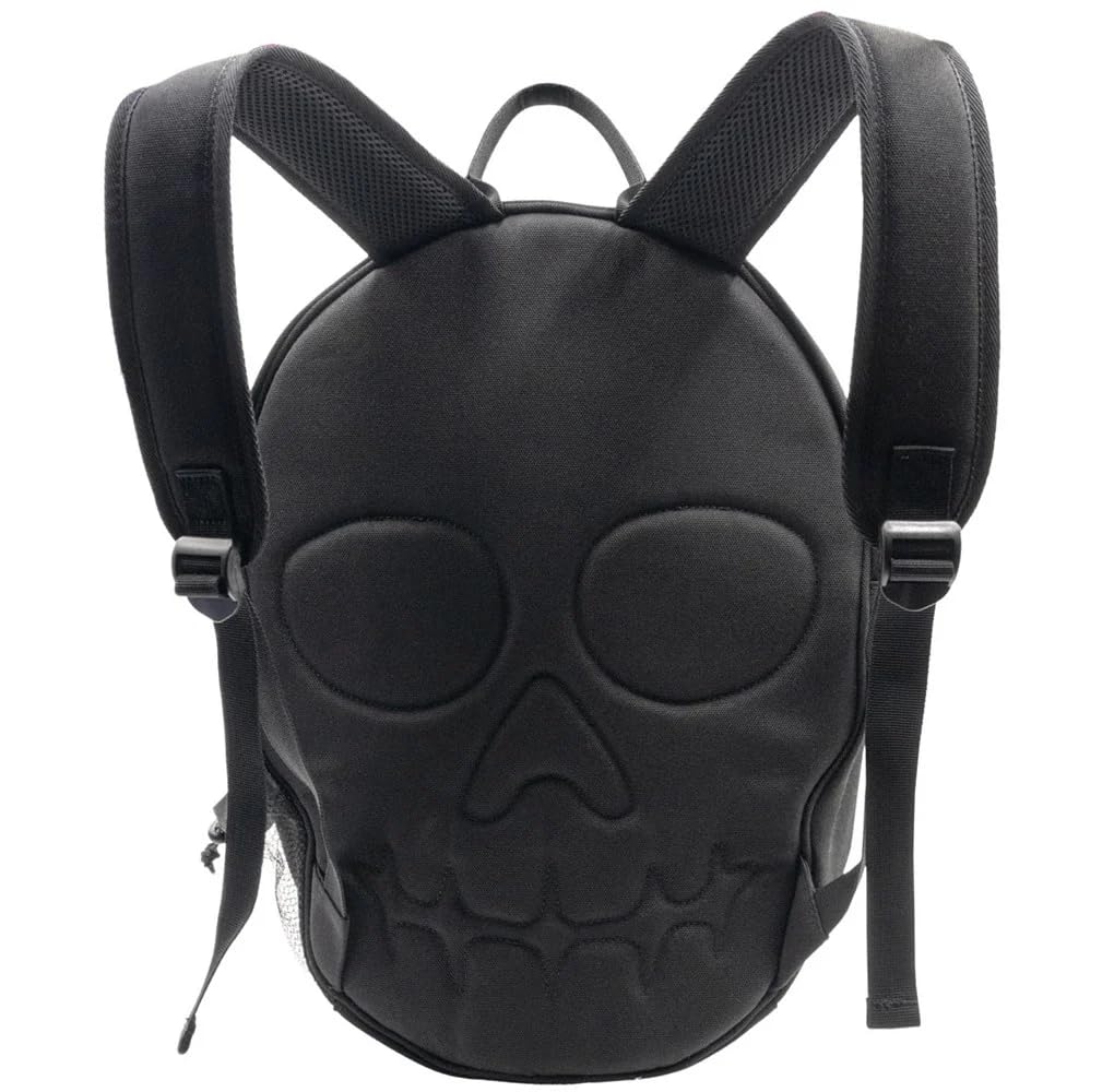 18" Large Skull Backpack with Bottle Holder and Inside Bag Pocket
