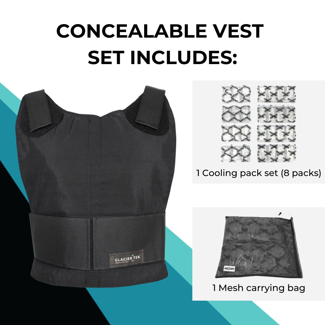 Glacier Tek Concealable Cooling Vest, 59 Degrees for 2.5 hours 8 Cool Packs, recharge in 30 minutes