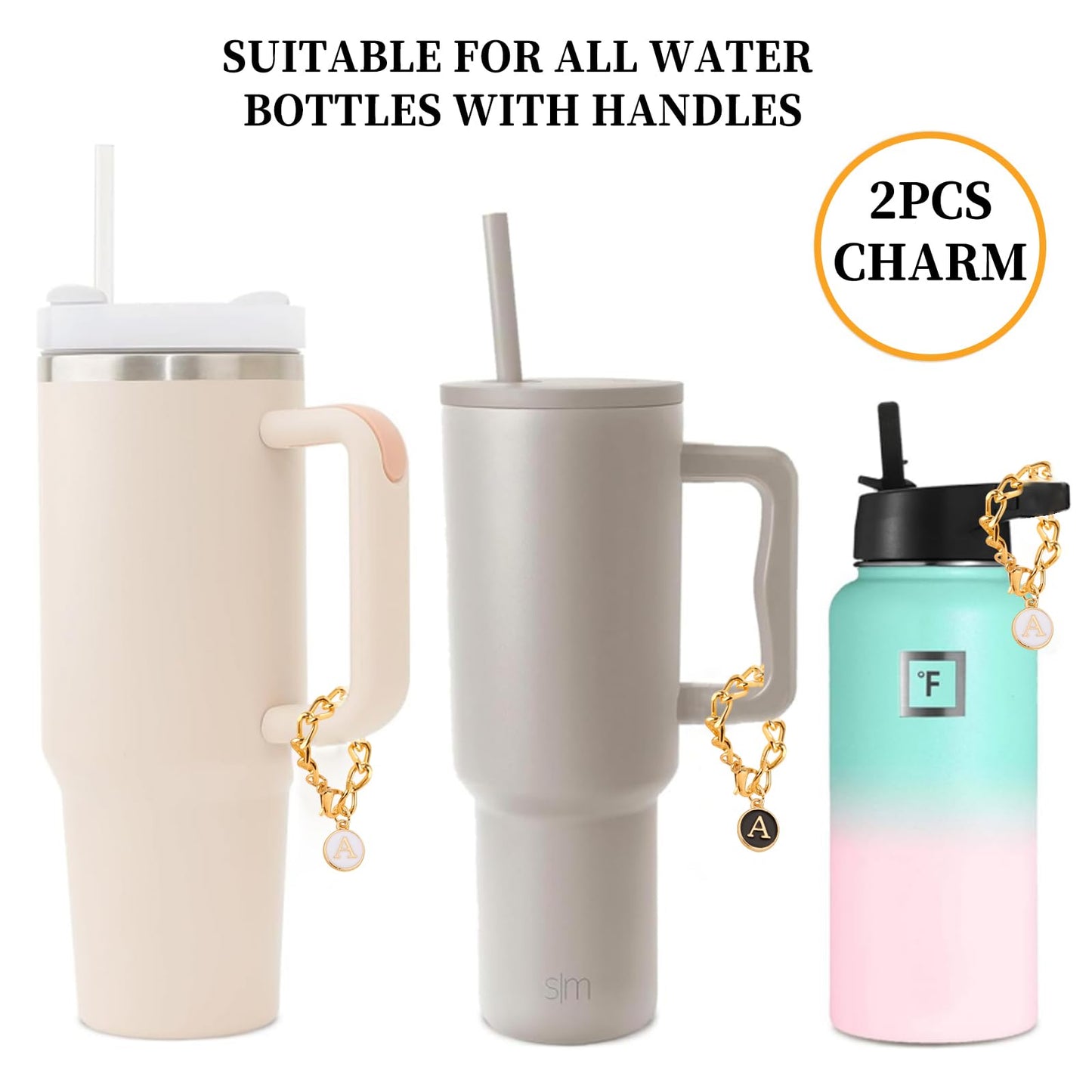JOOEASI Letter Charm Accessories for Stanley Cup, 2PCS Initial Name ID Letter Handle Charm for Stanley 20 30 40 oz Tumbler with Handle (A)