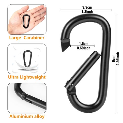 Pullther fishing Aluminum Carabiner Clips - Set of 10,2.36in,Black Carabiner Clip,Key Clip,Corrosion,esistant,Lightweight,Carabiner for Keys,Hanging Outdoor Sports, Hiking,Camping