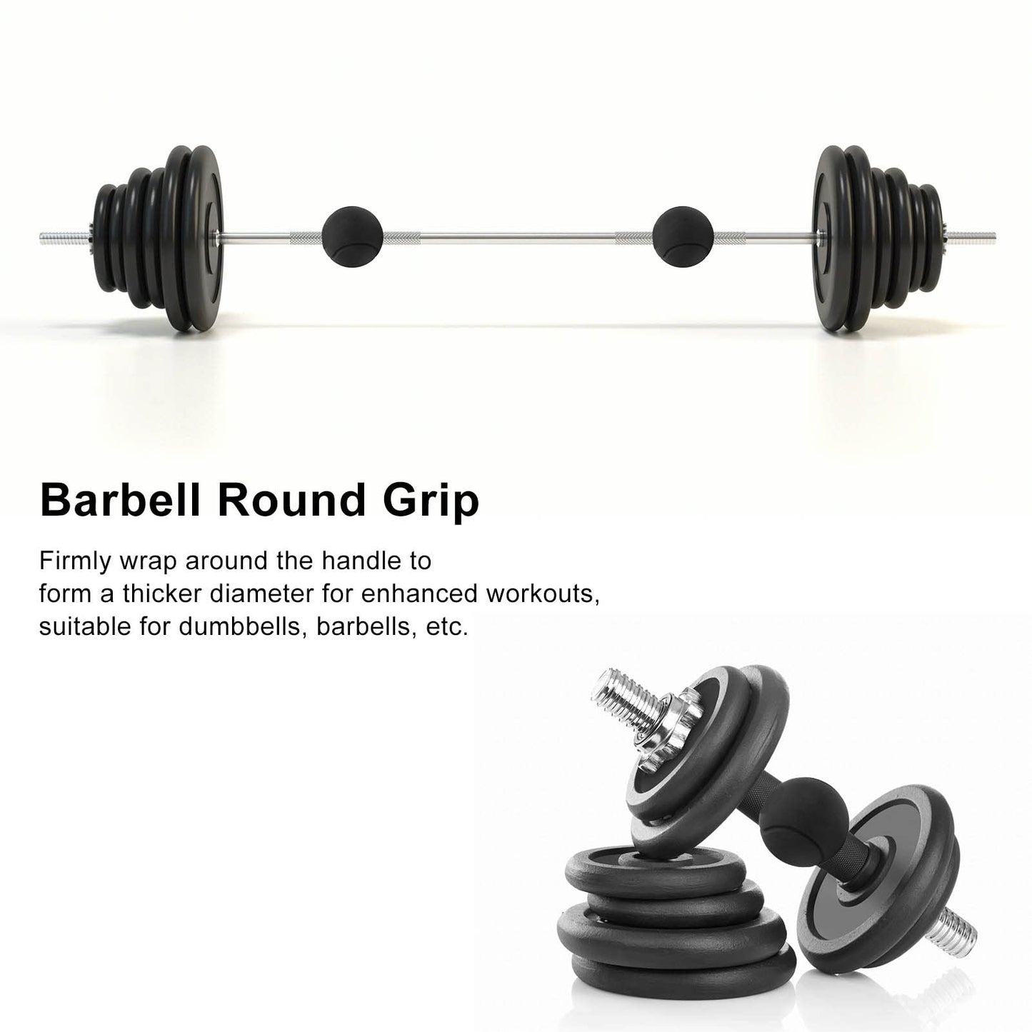 Dilwe Barbell Grips, 1 Pair of Barbell Dumbbell Curved Grip Round Spherical Silicone Non Slip Thickened Grip for Massive Arm and Muscle Building (Black)