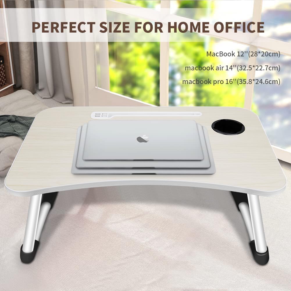 Laptop Bed Desk,Portable Foldable Laptop Lap Desk Tray Table with USB Charge Port/Cup Holder/Storage Drawer,for Bed/Couch/Sofa Working, Reading