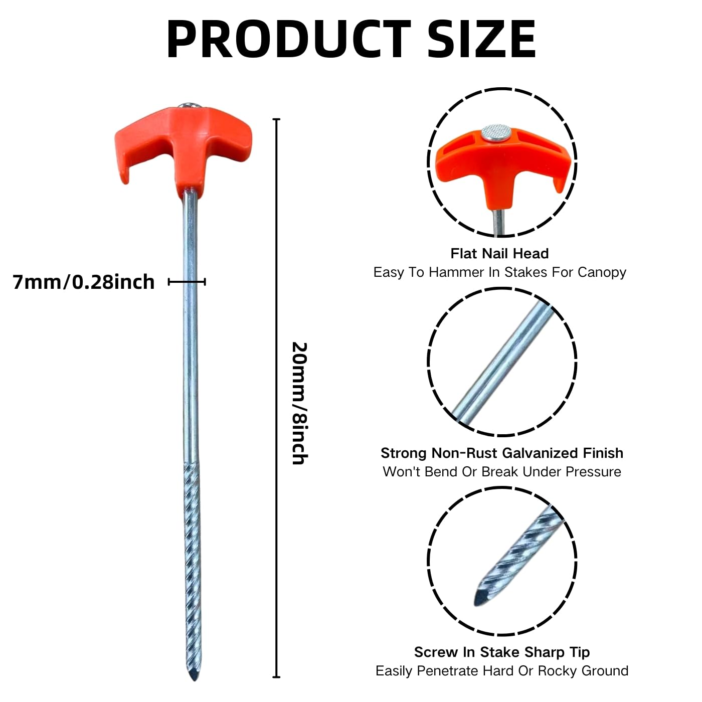 8" Tent Stakes Heavy Duty Metal Threaded Tent Spikes Ground Stakes Tent Pegs Camping Stakes, Tent Stakes for Outdoor Camping…