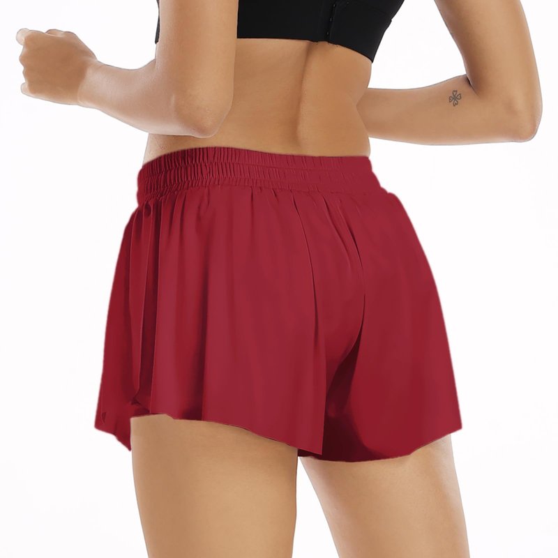 Wsirmet Flowy Women's Butterfly Athletic Workout Gym Biker Running Shorts with Pockets Wine M