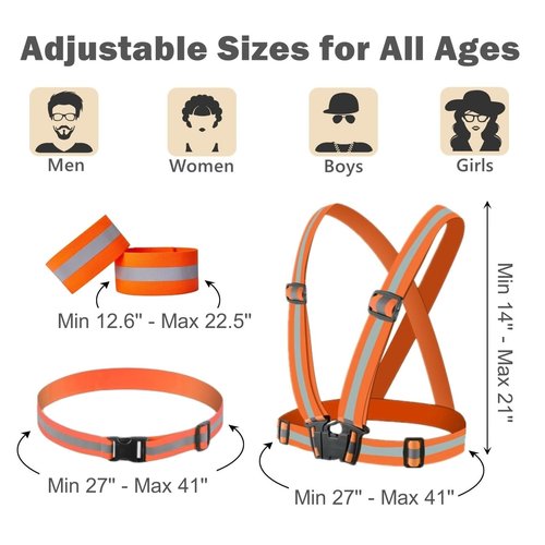 RUISHYY Reflective Running Gear Reflective Vest & Reflective Armband & Reflective Belt 3 Pcs Set, High Visibility Reflective Gear Night Cycling Walking Safety Vest Straps for Men Women Kids (Orange)