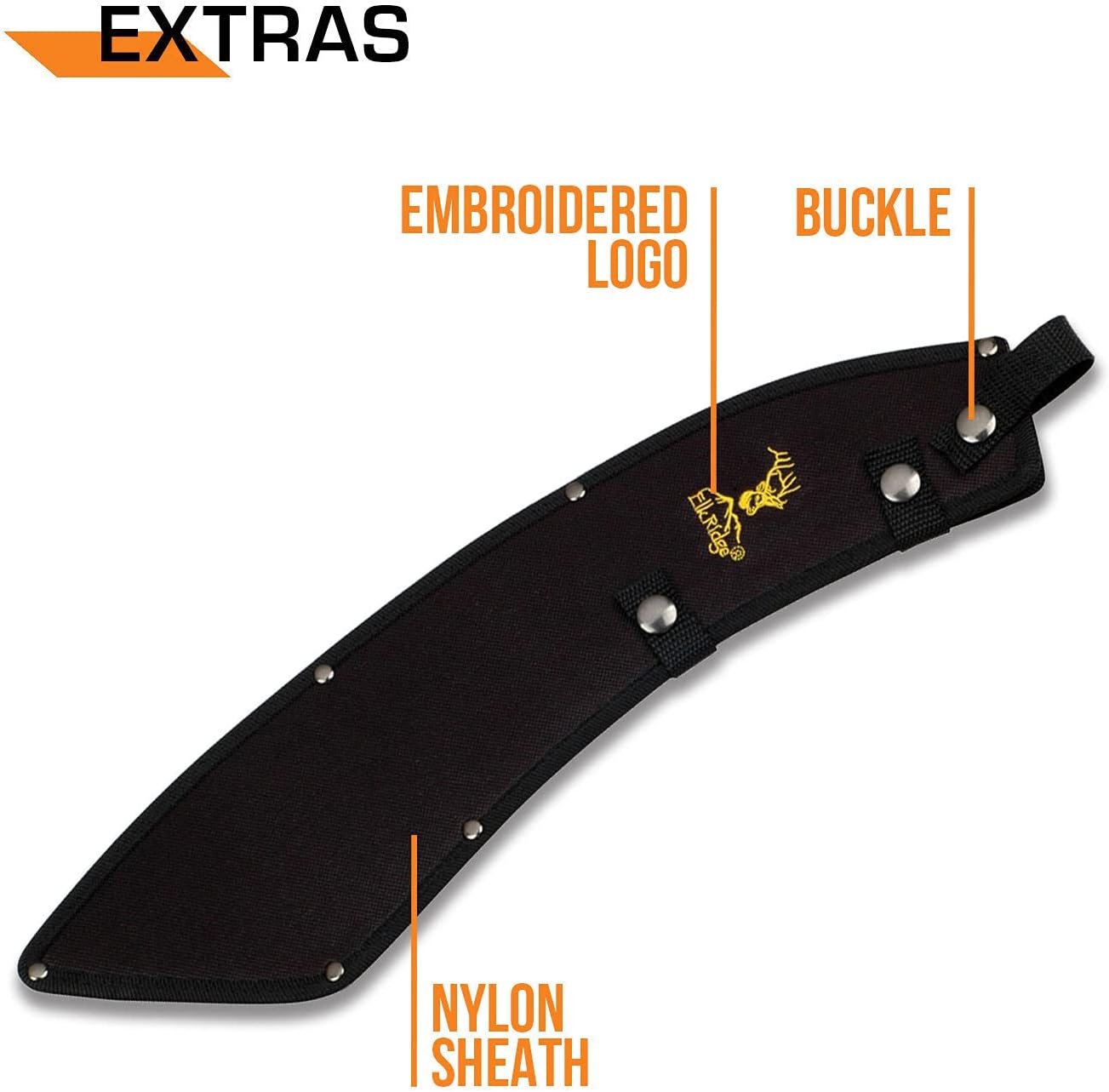 Elk Ridge - Outdoors Fixed Blade Machete - 20.5-in Overall, Black Stainless Steel Blade, Orange and Black Injection Molded Handle with Lanyard, Nylon Sheath, Camping, Hunting, Survival - ER-280, One Size