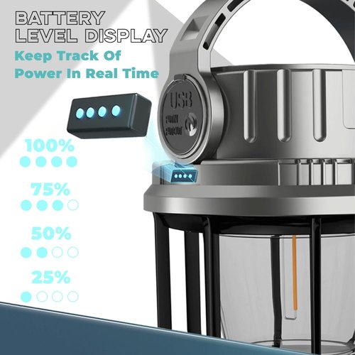 GJB Camping Lantern, Hanging Lanterns with Sloar Panel and 3 Light Sources 6 Lighting Modes, 2400 MAH USB Charging Port Waterproof Light for Camp Tent Hurricane Emergency Outdoor Hiking Travel