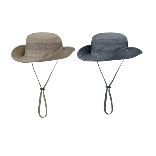Kids Sun Hat UPF 50+ Sun Protective Bucket Hat for Kids Boys Girls Wide Brim Summer Beach Fishing Safari Adjustable Hat Khaki & Deep Grey 5-13 Years