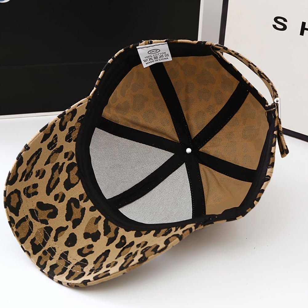 Khaki Leopard Baseball Cap for Women Men Adjustable Stylish Unconstructed Plain Cap Sports Hat