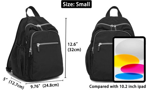 DOKUDOKU Small Nylon Backpack Mini Casual Daypack Lightweight Backpack for Women (BLACK)