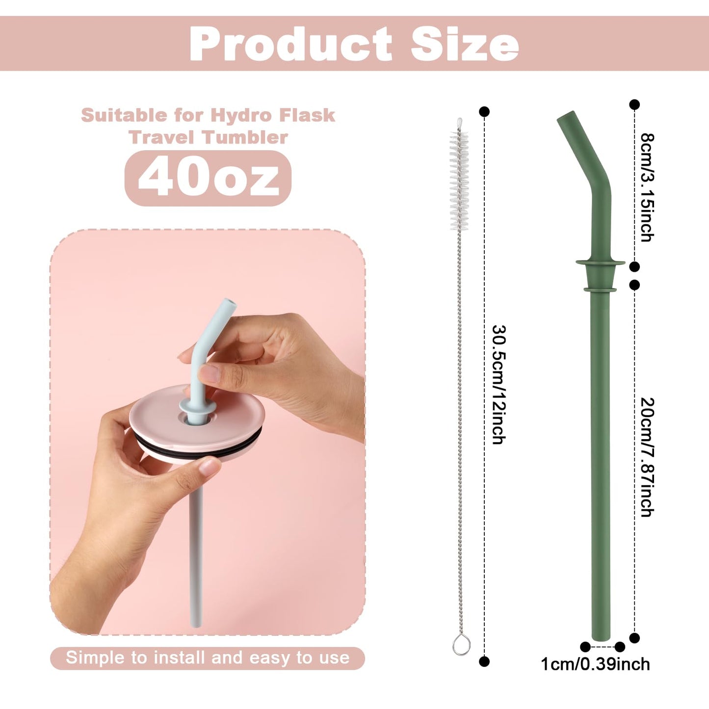 5pcs Replacement Straw for Hydro Flask Travel Tumbler 40/32/28/20oz, Reusable BPA Free Silicone Straws and Cleaning Brush for Hydroflask Water Bottle Accessories Parts (5 Colors)