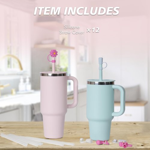 Jetstop 0.4-inch Straw Cover Cap for Hydro flask tumblers - Dust Proof 10mm Silicone Toppers compatible with Hydroflask Press-in Straw Lid (Mix, 12 pcs)