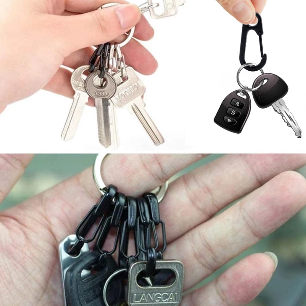 10Pcs Mini Keychain Carabiner Clips, Metal Spring Snap Hook Key Holder Organizer Black