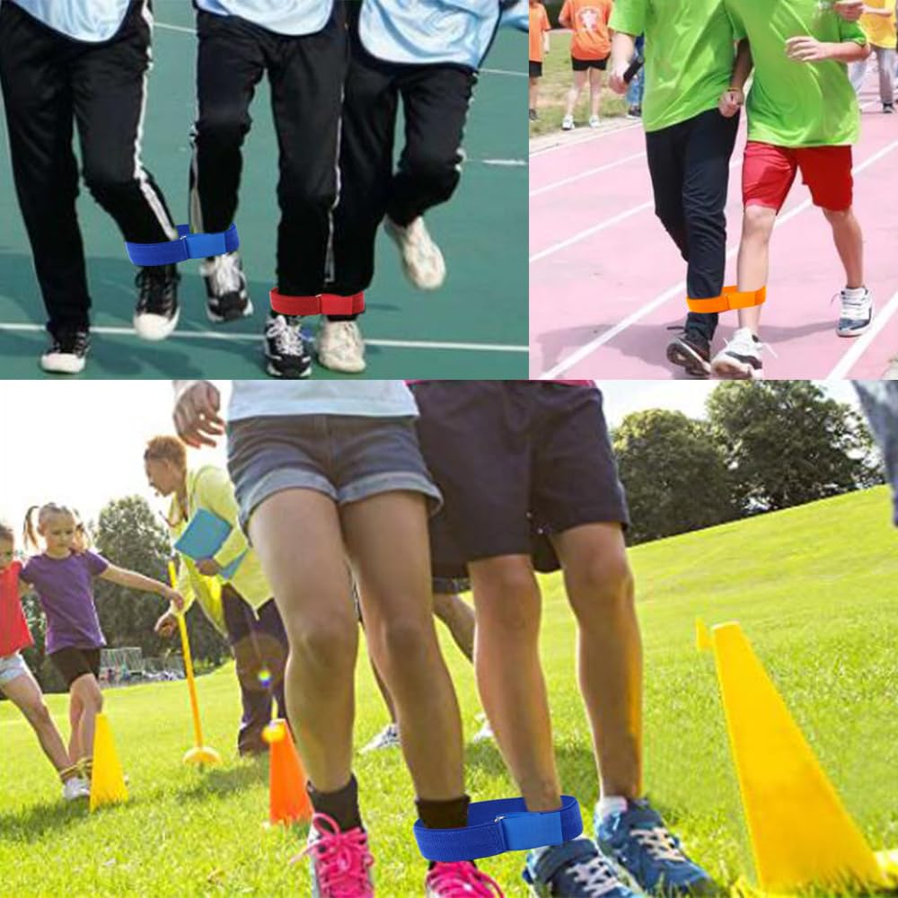 Aunifun 6 Pack 3 Legged Race Bands Three Legged Race Games Elastic Tie Rope Durable Firm Bands for Outdoor Activities Teamwork Training