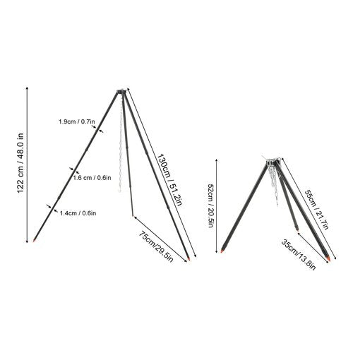 BORDSTRACT Camping Tripod, Heavy-Duty Steel Cooking Tripod, Plug in Design, Adjustable Camp Tripod, Campfire Cooking Equipment