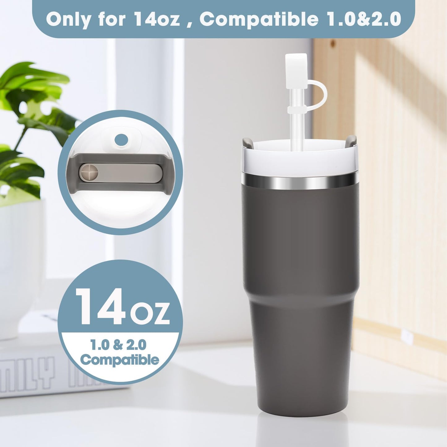 Kapiado 1 Set 14oz Stanley Cup Spill Stopper compatible 1.0&2.0, Leak Proof Accessory with Straw Cap and Square Pad and Round Cover (Clear, 1)