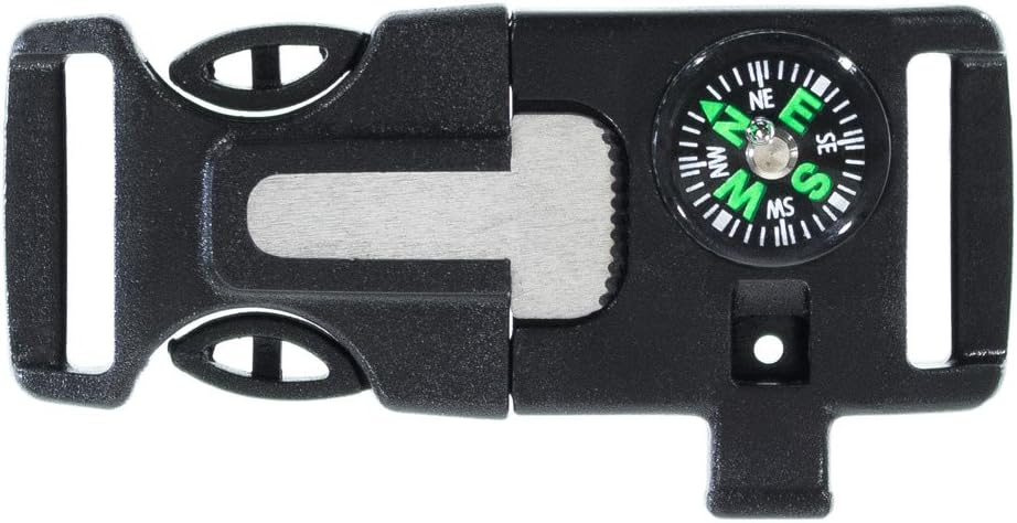 3/4 Inch Survival Buckle - Emergency Whistle, Flint Scraper, Compass, and Fire Starter - Available in 5, 10, 25 Packs