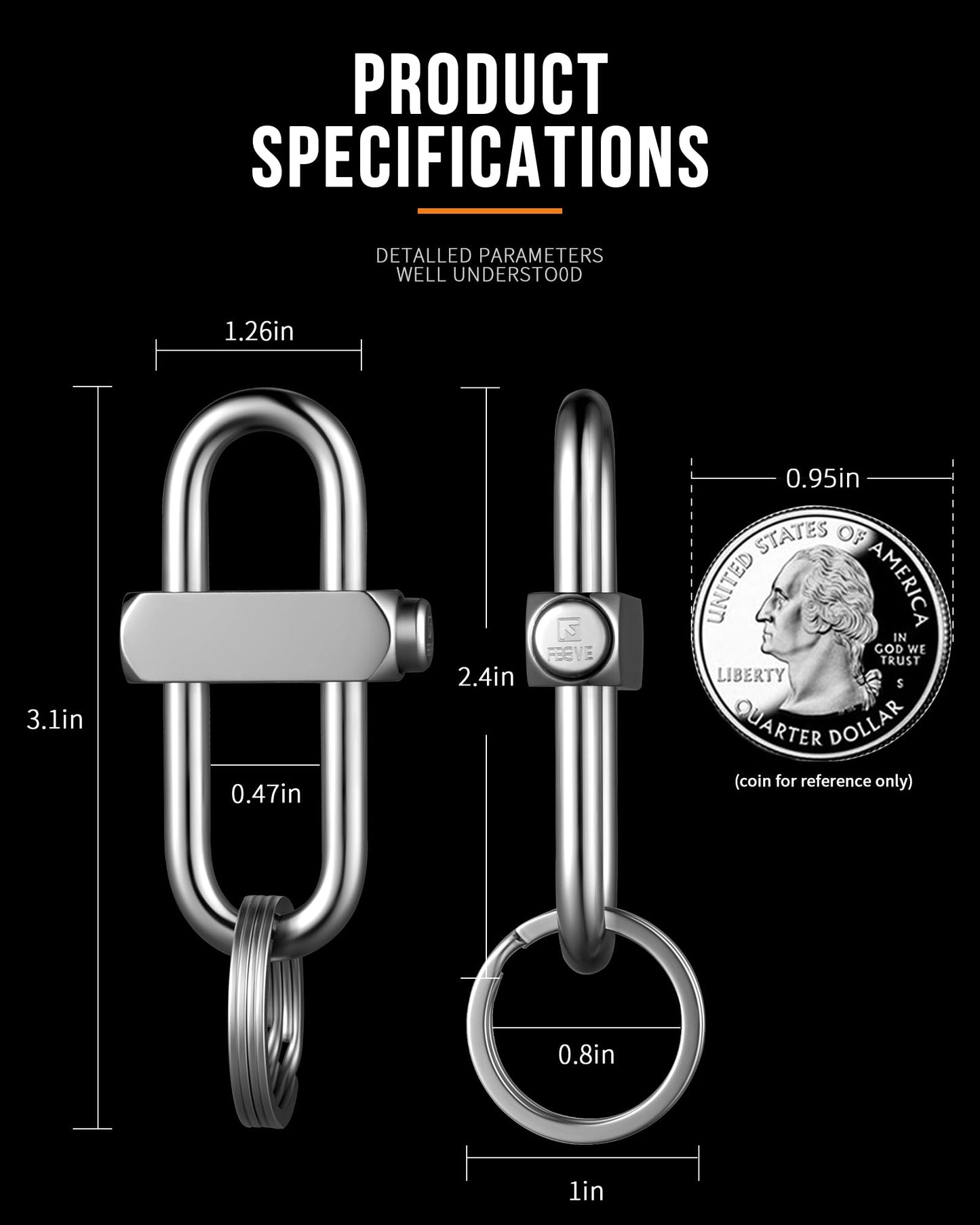 FEGVE Locking Carabiner Clip Heavy Duty, Durable Anti-Loss Keychain Holder Carabiner for Keys Water Bottle Backpack