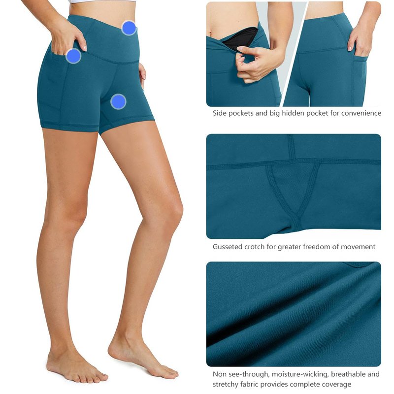 baleaf Workout Shorts Women 5" Biker Yoga Gym Spandex Running Volleyball Compression Short with Pockets Blue XXXL