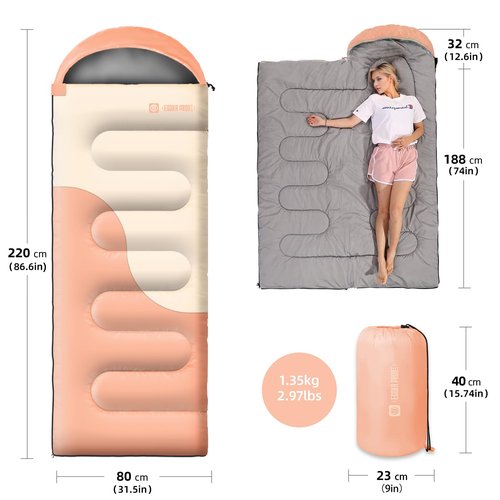 Sleeping Bags for Adults&Kids,Lightweight Waterproof Warm Weather Sleeping Bag,Compact Portable Sleeping Bag for Camping,Essentials Gear for Camping Hiking Outdoor Travel (Pink&Khaki)