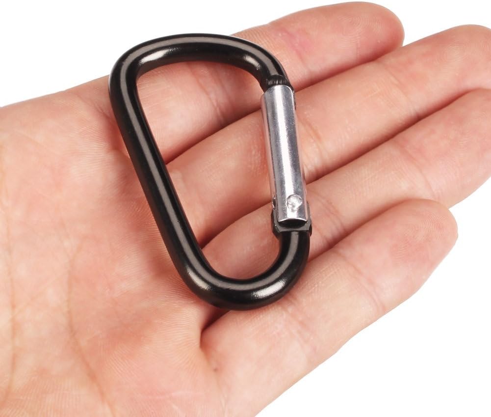 20 Pack 2.5" D Shape Aluminum Large Carabiner Clip Lock Hooks Spring Snap Keychain Spring-loaded Gate Carabiners (Black)