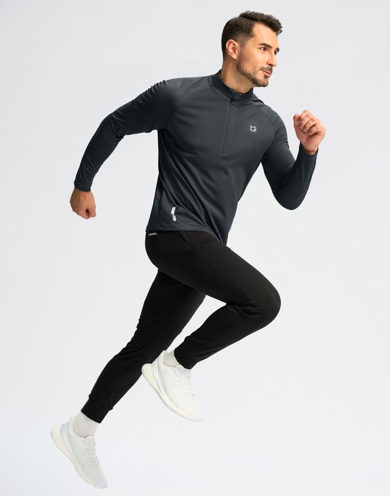 G Gradual Men's Running Shirts Long Sleeve Athletic Shirt Lightweight Quick Dry Quarter Zip Pullover for Men Workout Gym Golf(Dark Grey,L)